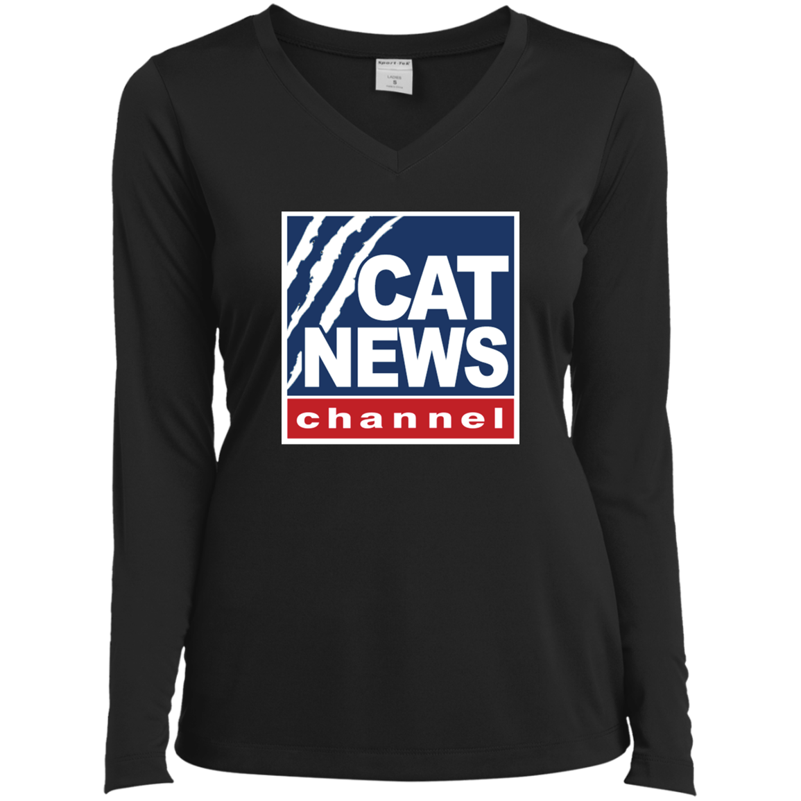 "Cat News" Ladies’ Long Sleeve Performance V-Neck Tee