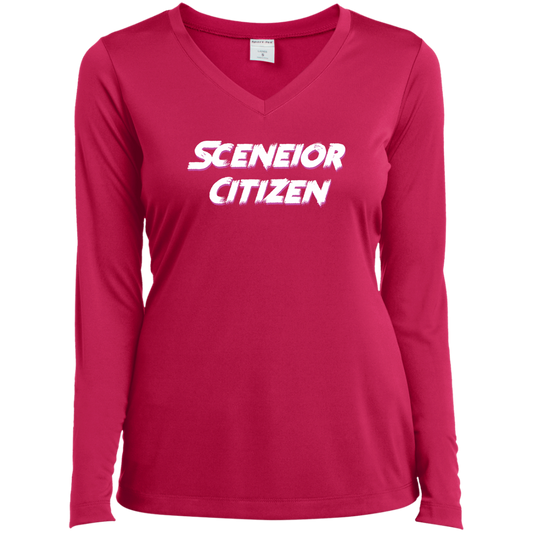 "Sceneior Citizen" Ladies’ Long Sleeve Performance V-Neck Tee