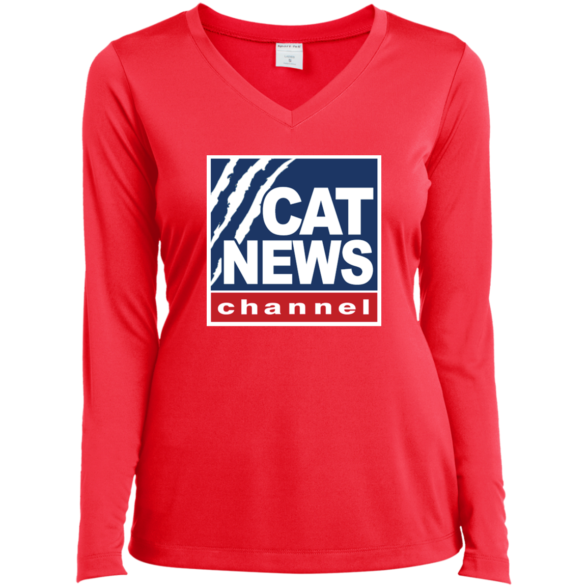 "Cat News" Ladies’ Long Sleeve Performance V-Neck Tee