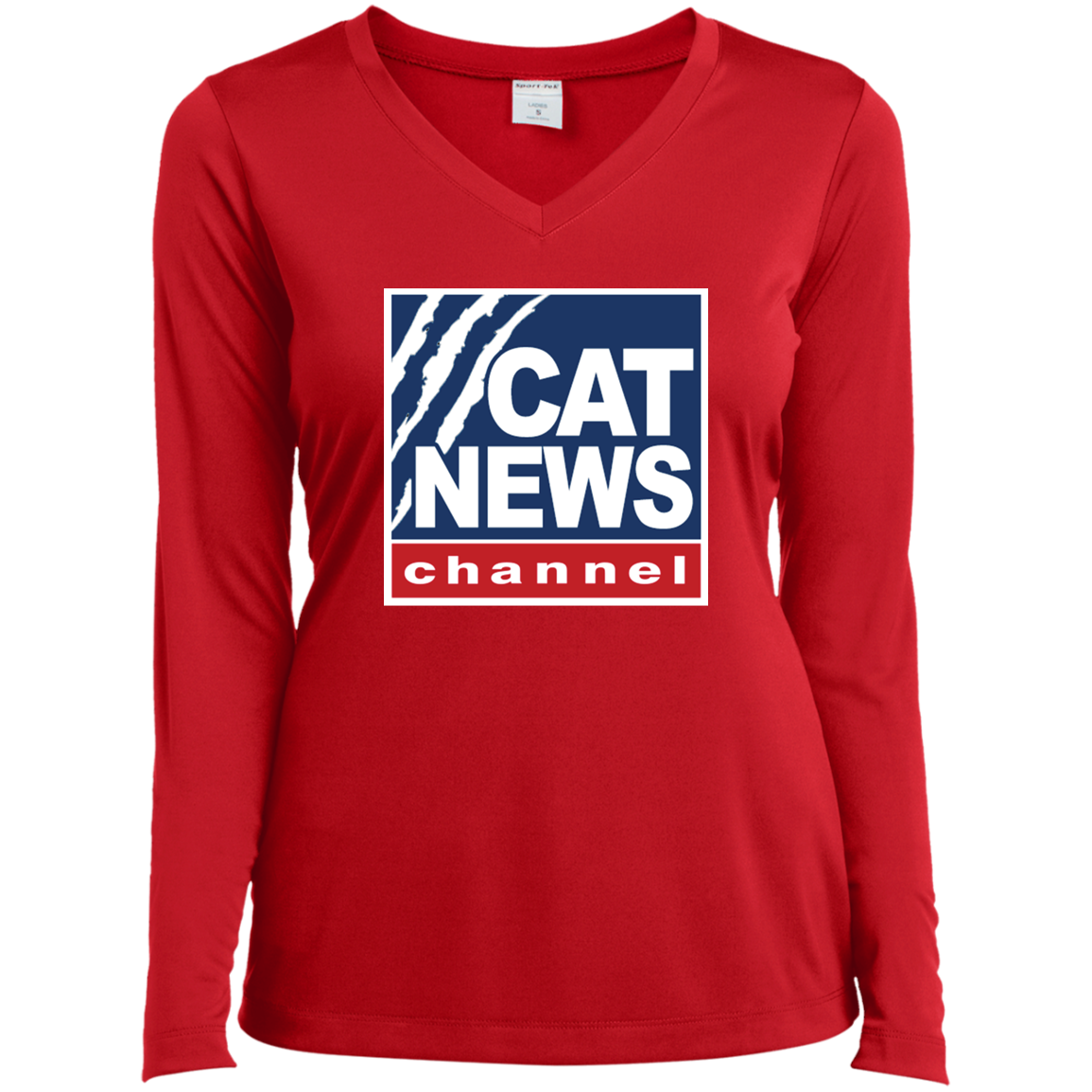 "Cat News" Ladies’ Long Sleeve Performance V-Neck Tee