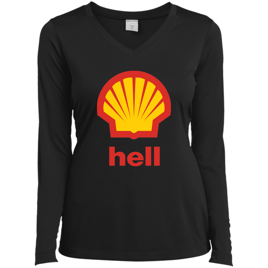 "Gas Hell" Ladies’ Long Sleeve Performance V-Neck Tee