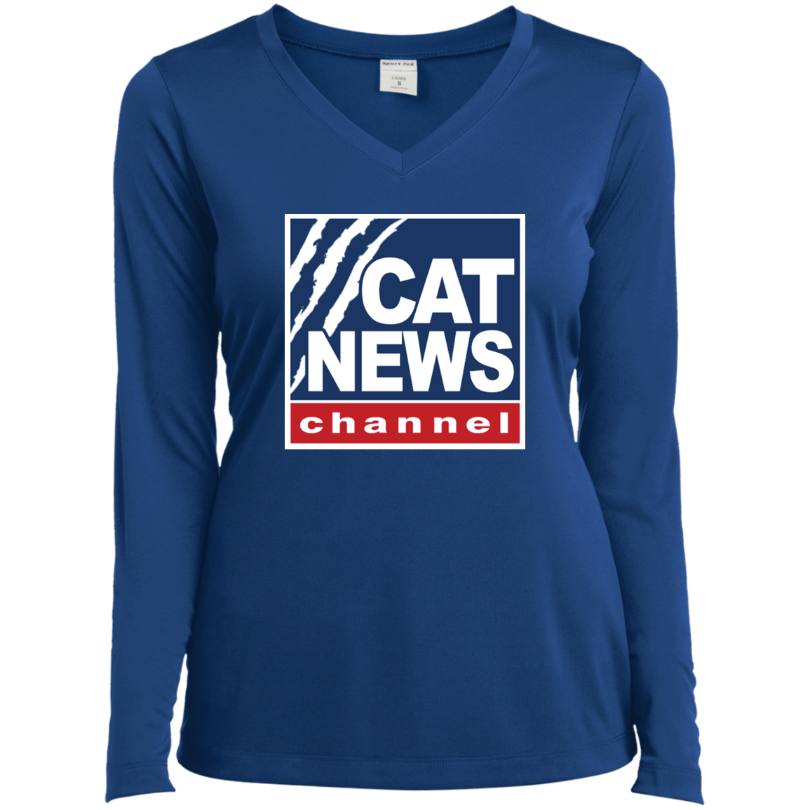 "Cat News" Ladies’ Long Sleeve Performance V-Neck Tee