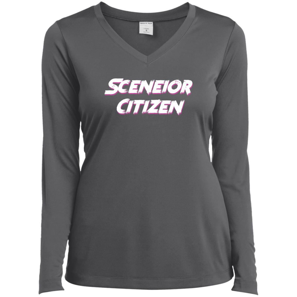 "Sceneior Citizen" Ladies’ Long Sleeve Performance V-Neck Tee