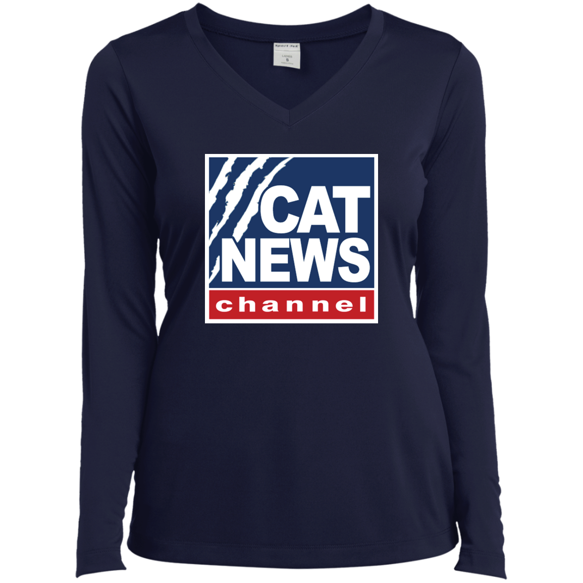 "Cat News" Ladies’ Long Sleeve Performance V-Neck Tee