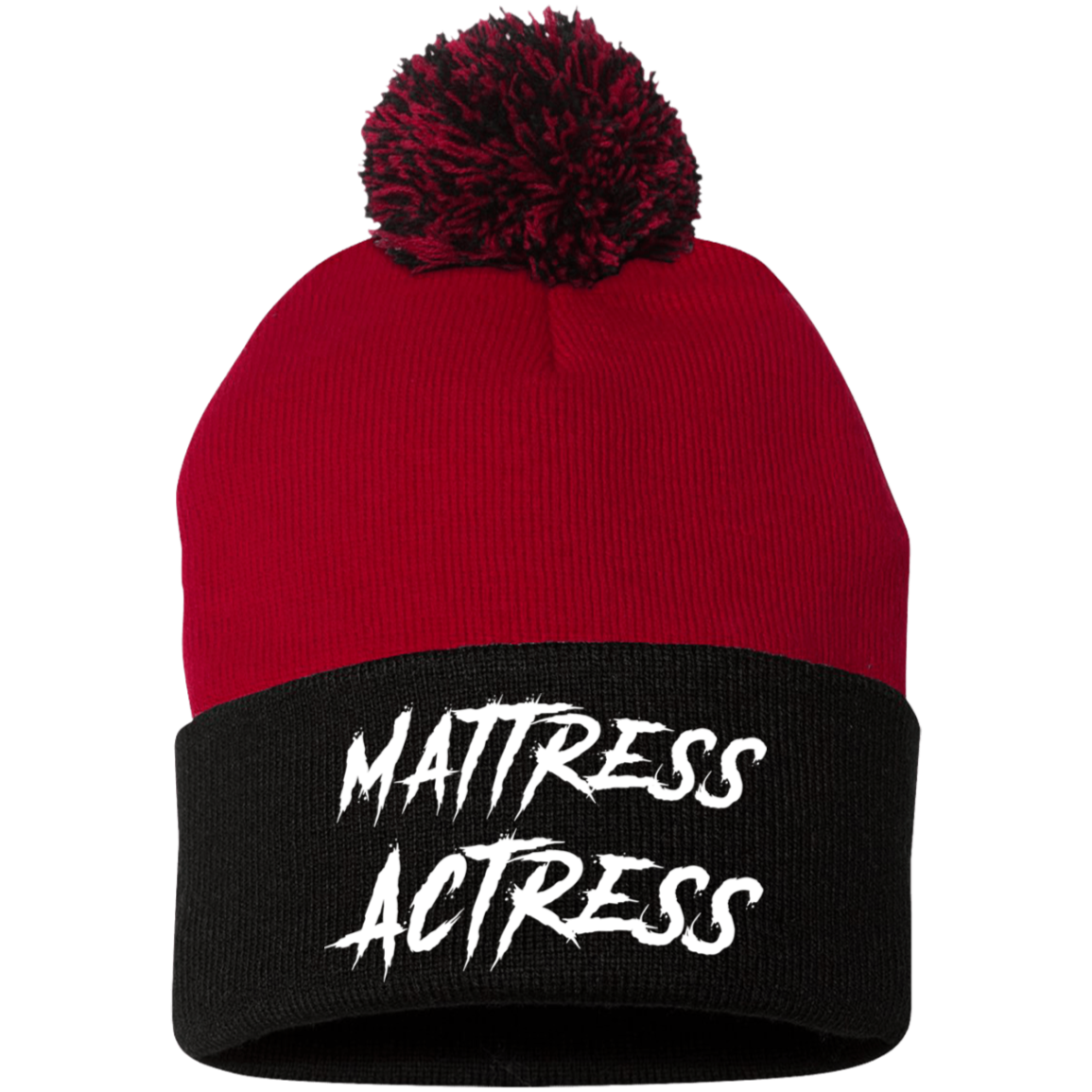 "Mattress Actress" Embroidered Pom Pom Knit Cap