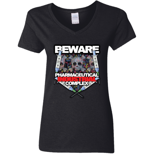 "Pharma Beware" Ladies' 5.3 oz. V-Neck T-Shirt