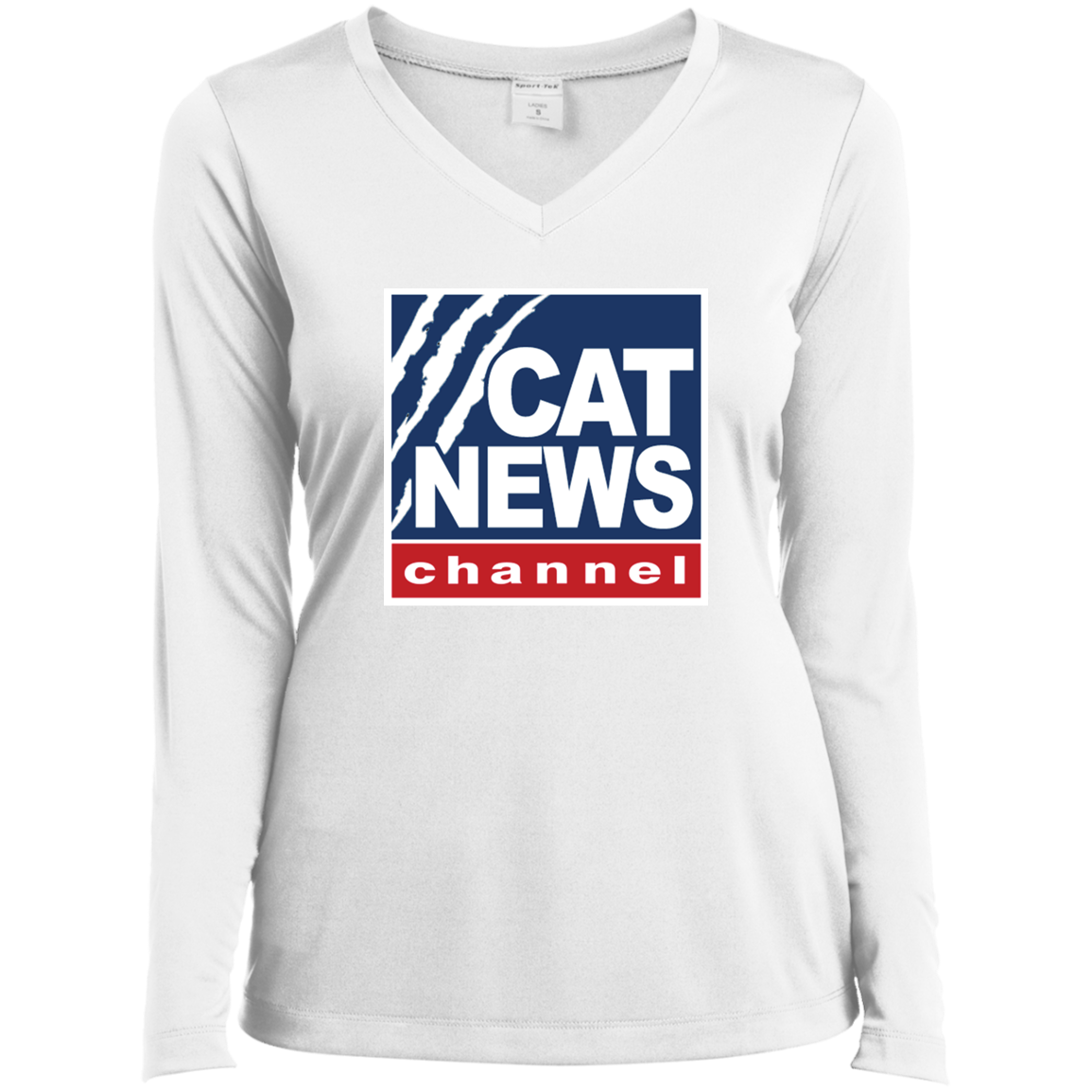 "Cat News" Ladies’ Long Sleeve Performance V-Neck Tee