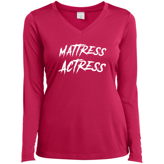 "Mattress Actress" Ladies’ Long Sleeve Performance V-Neck Tee