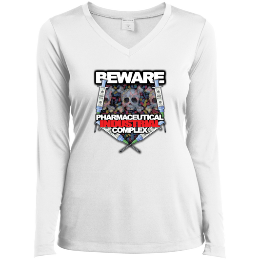 "Pharma Beware" Ladies’ Long Sleeve Performance V-Neck Tee