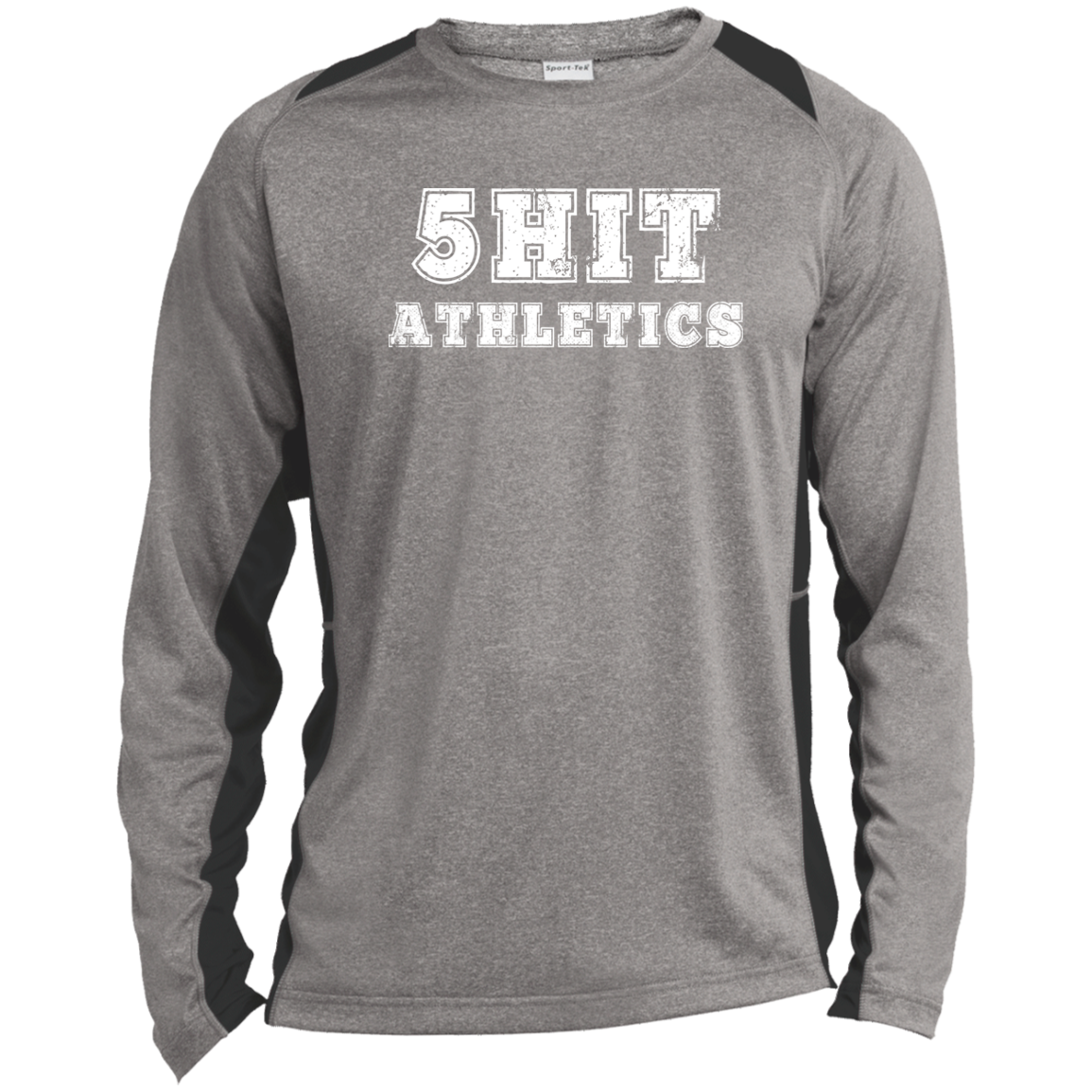 "5-Hit Athletics" Long Sleeve Heather Colorblock Performance Tee