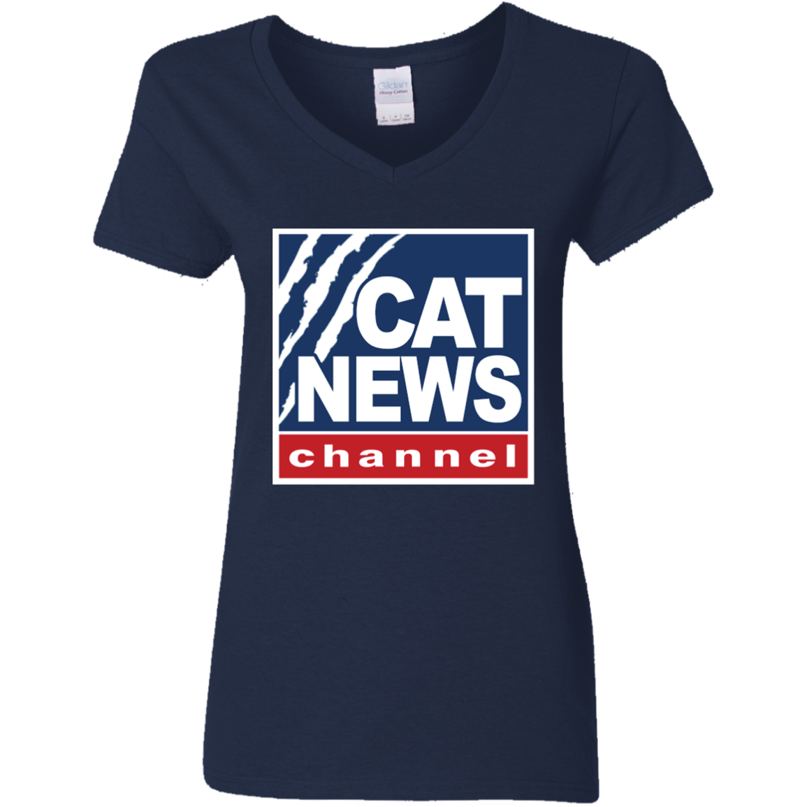 "Cat News" Ladies' 5.3 oz. V-Neck T-Shirt