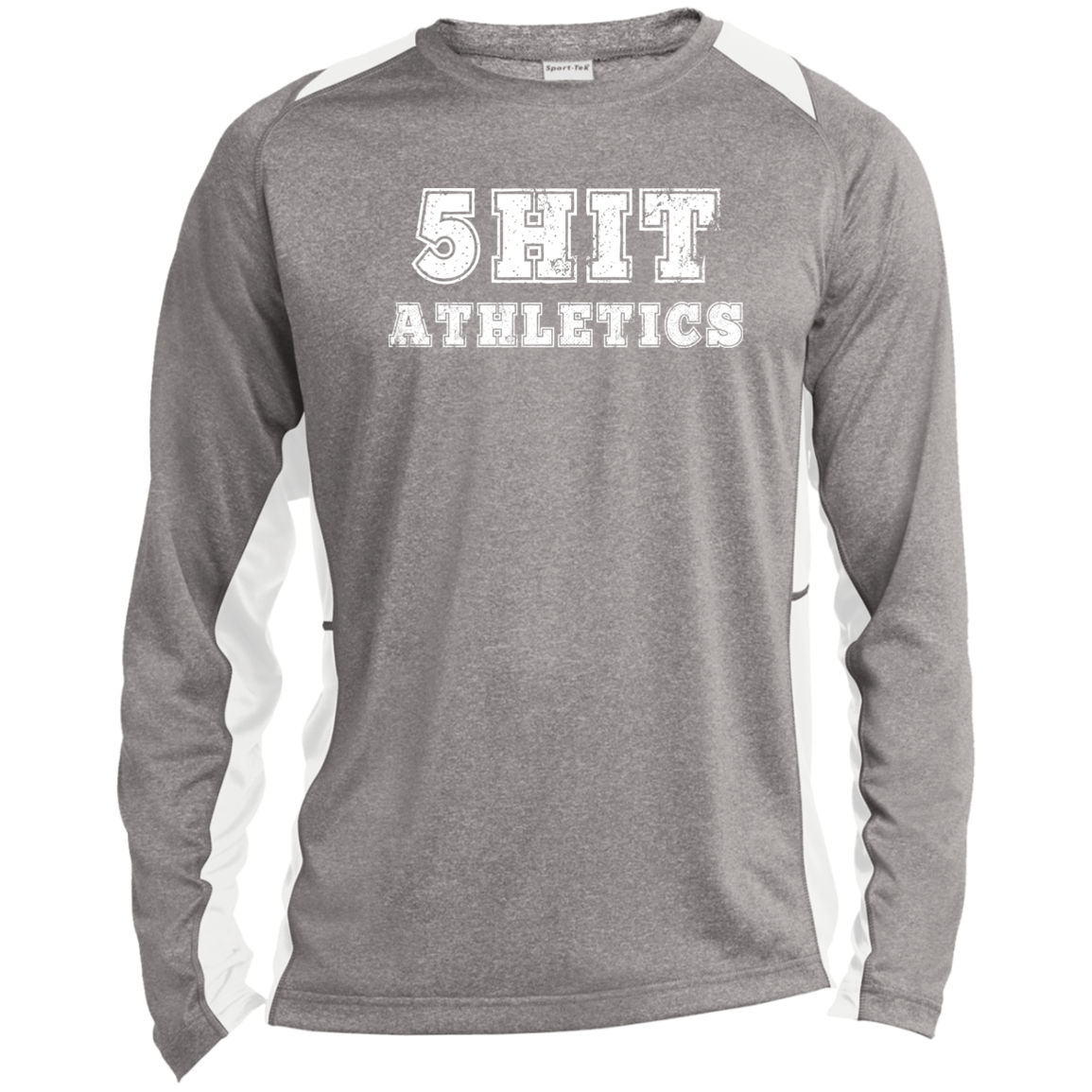 "5-Hit Athletics" Long Sleeve Heather Colorblock Performance Tee