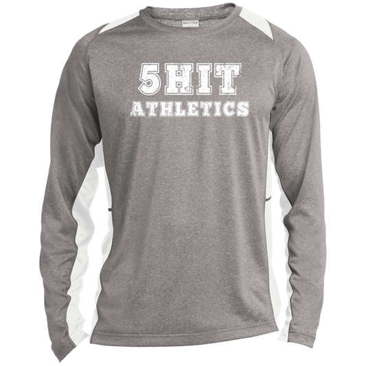 "5-Hit Athletics" Long Sleeve Heather Colorblock Performance Tee