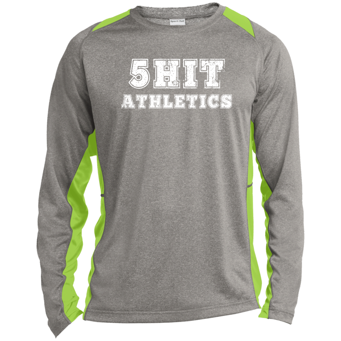 "5-Hit Athletics" Long Sleeve Heather Colorblock Performance Tee