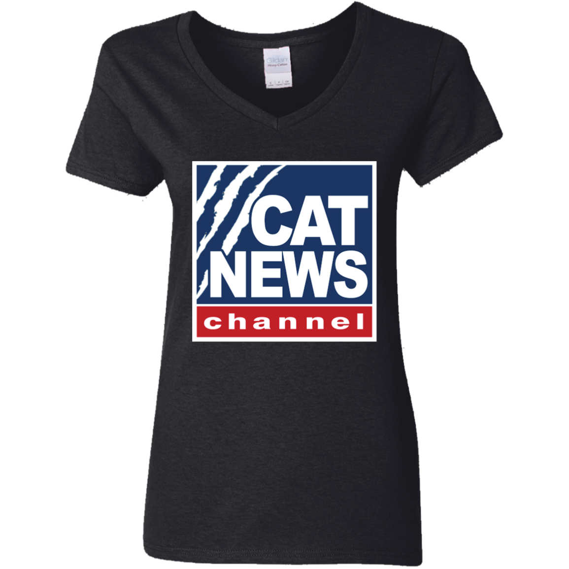 "Cat News" Ladies' 5.3 oz. V-Neck T-Shirt