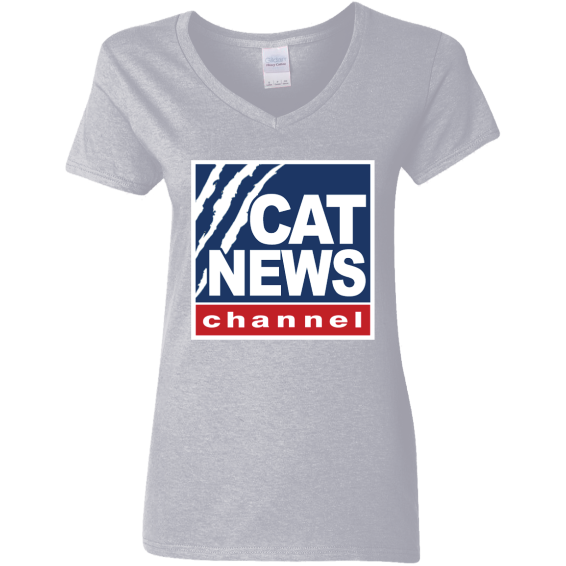 "Cat News" Ladies' 5.3 oz. V-Neck T-Shirt