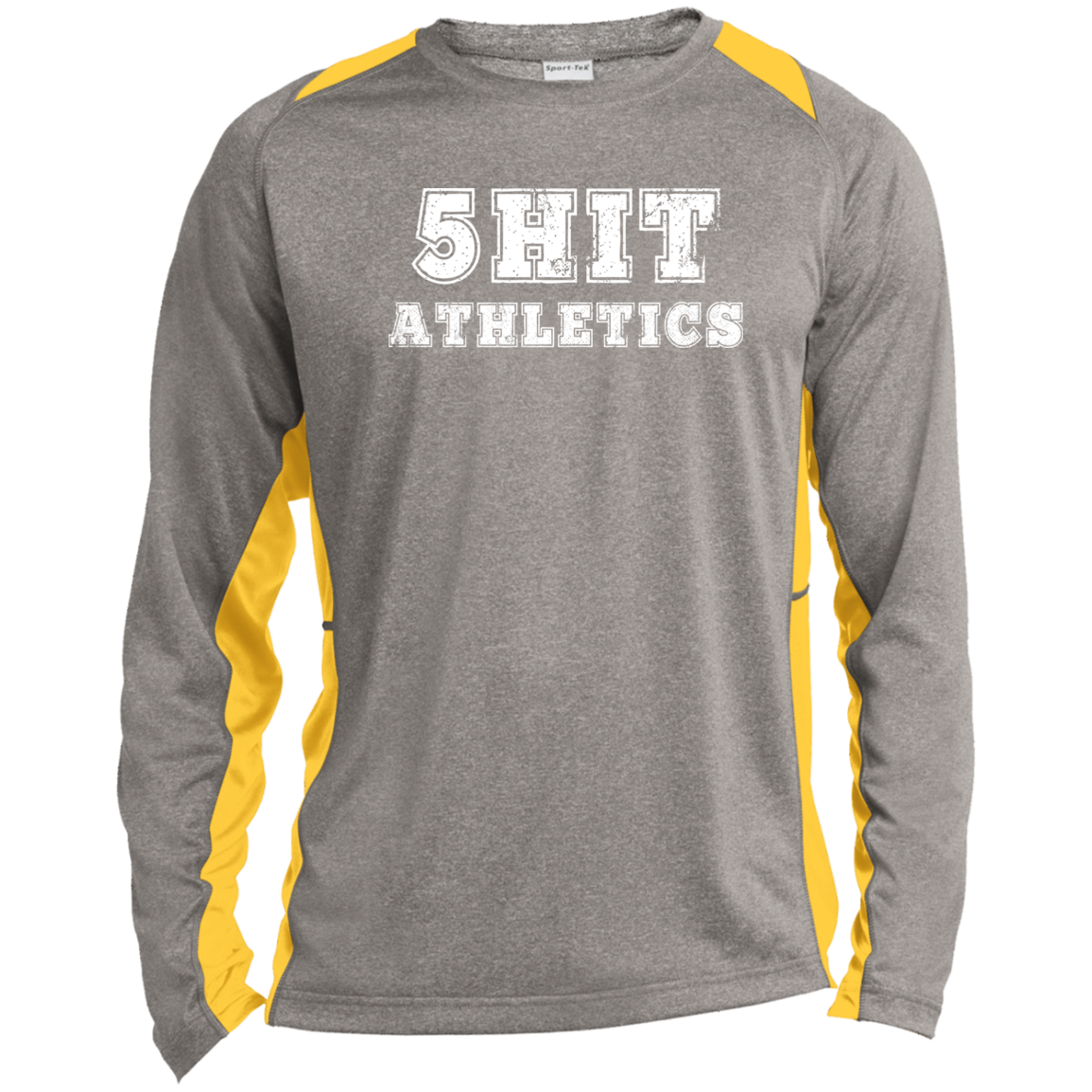 "5-Hit Athletics" Long Sleeve Heather Colorblock Performance Tee