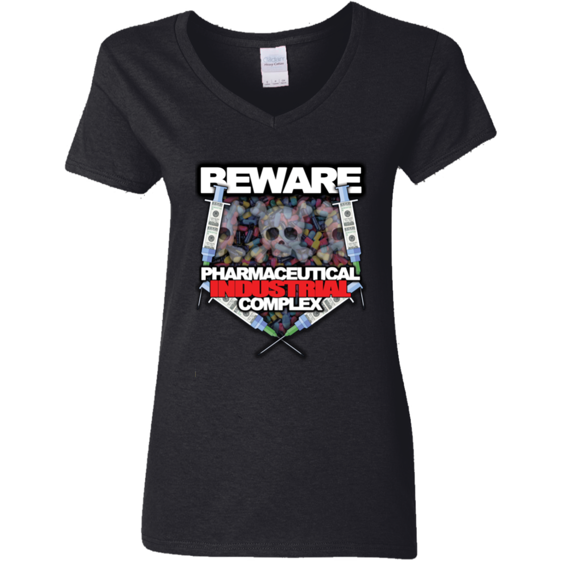 "Pharma Beware" Ladies' 5.3 oz. V-Neck T-Shirt