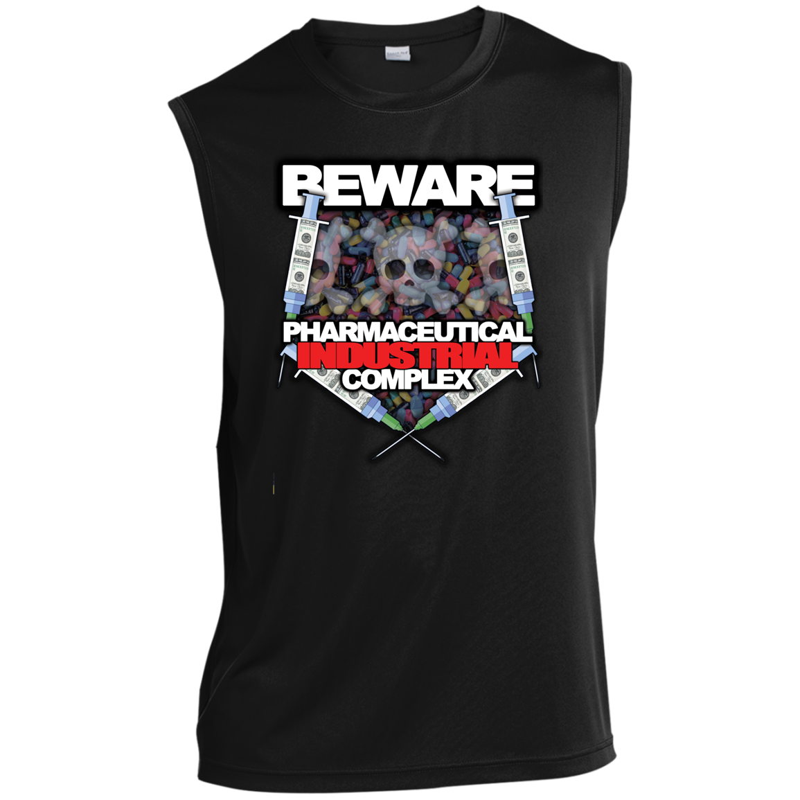 "Pharma Beware" Men’s Sleeveless Performance Tee