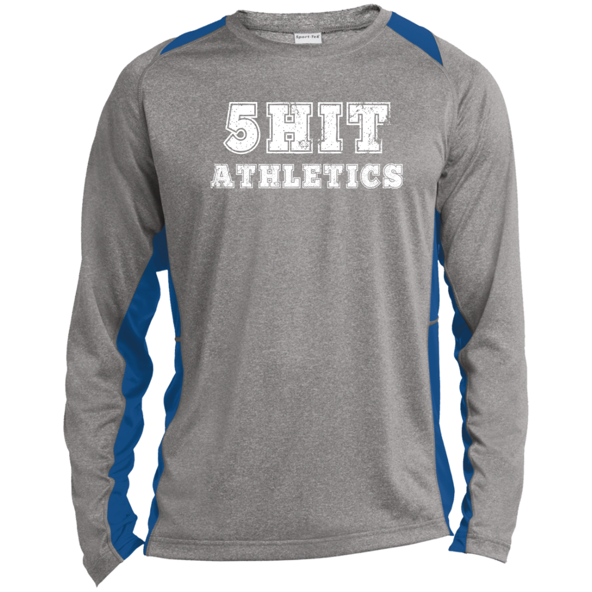 "5-Hit Athletics" Long Sleeve Heather Colorblock Performance Tee