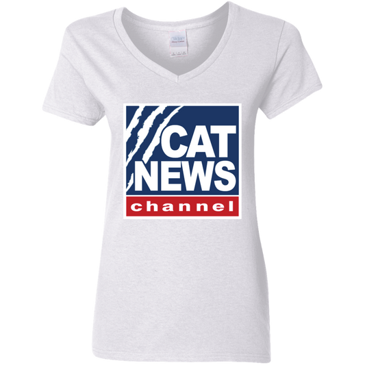 "Cat News" Ladies' 5.3 oz. V-Neck T-Shirt